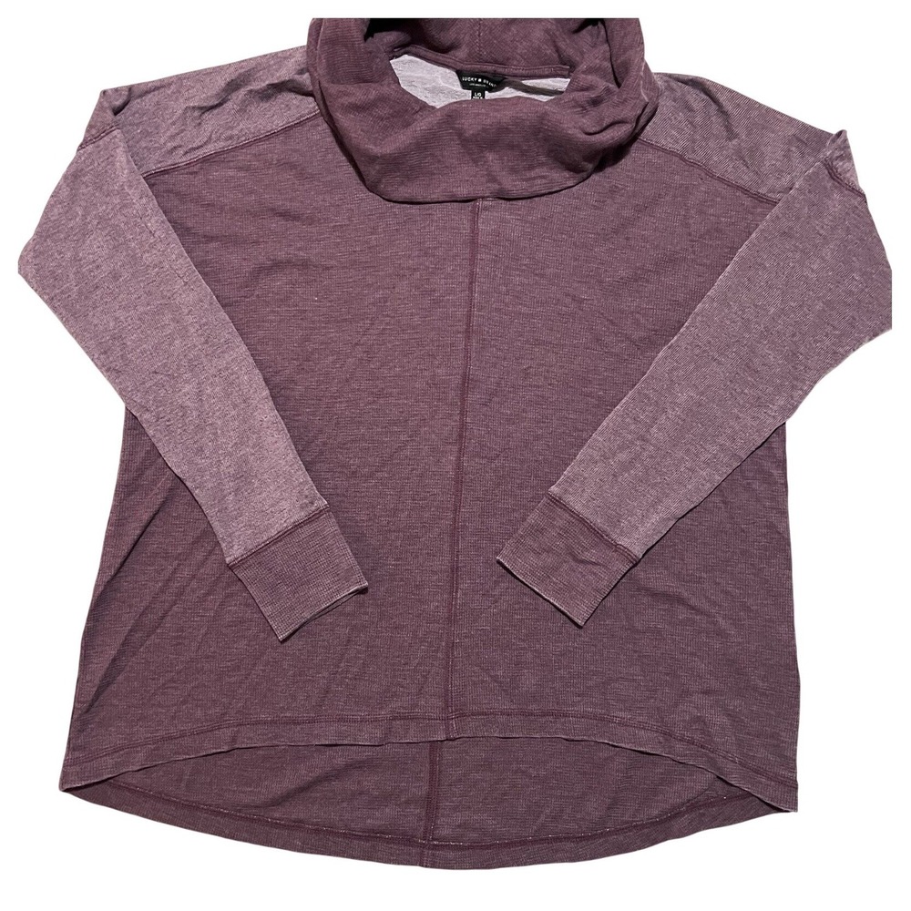 Lucky Brand Thermal Top Women Large Plum Cowl Neck Waffle Knit Excellent Relaxed